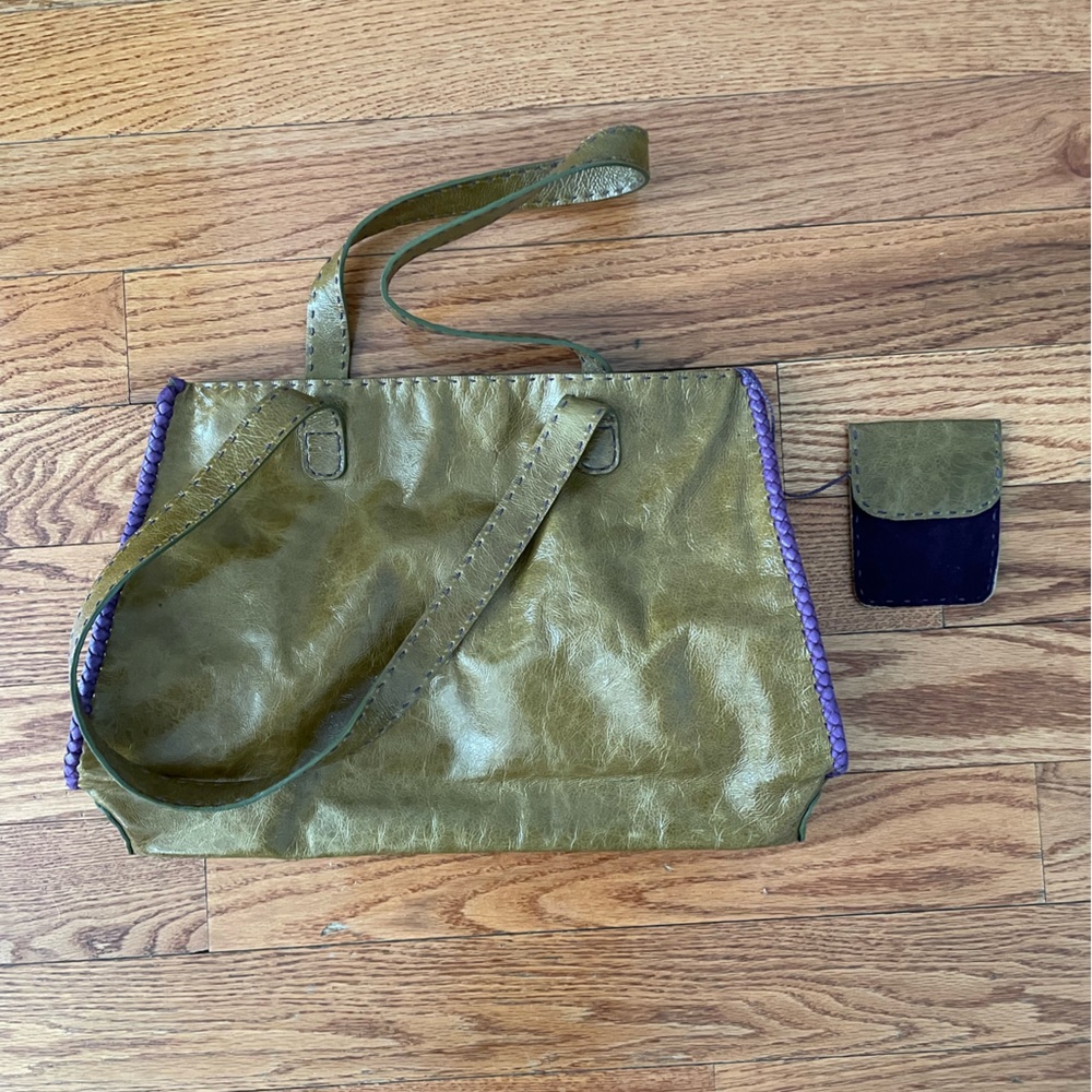 Boho style Green Leather Purse - Picture 3 of 5